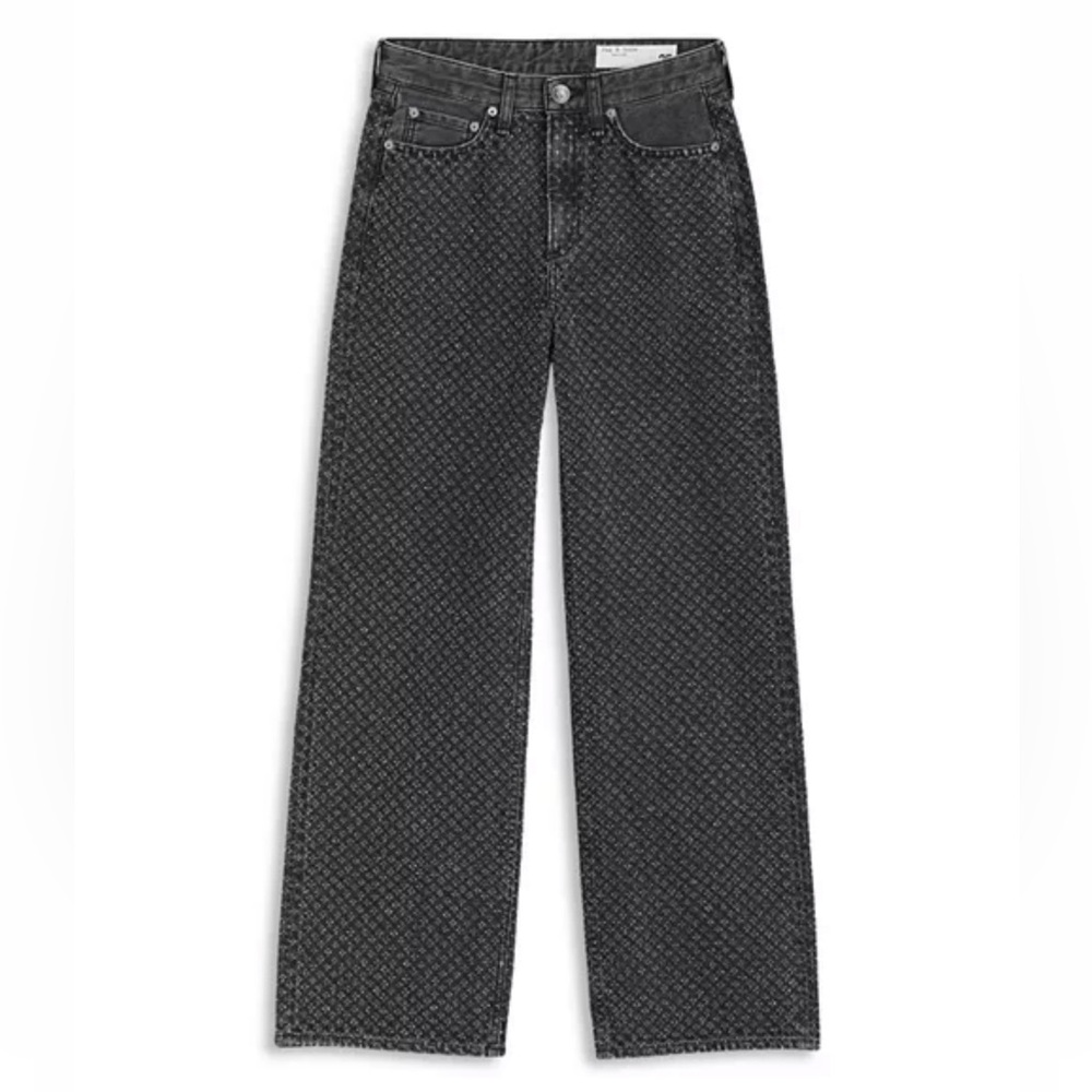 NWT Rag & Bone Logan Mid-Rise Wide Leg Jeans in Black Textured